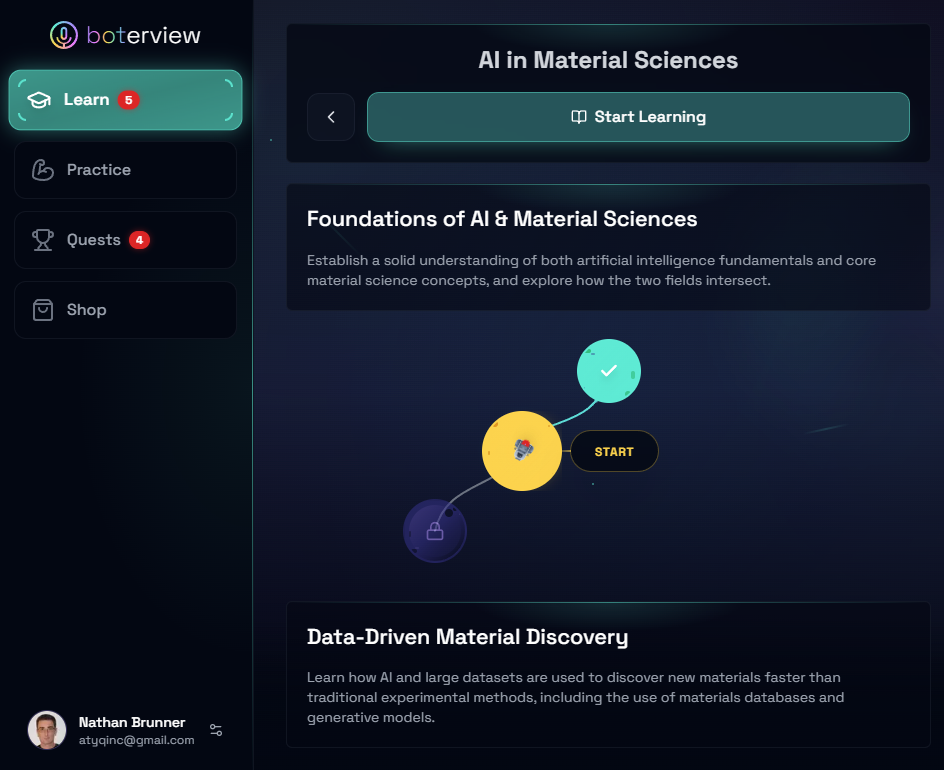 Boterview learning path similar to Duolingo