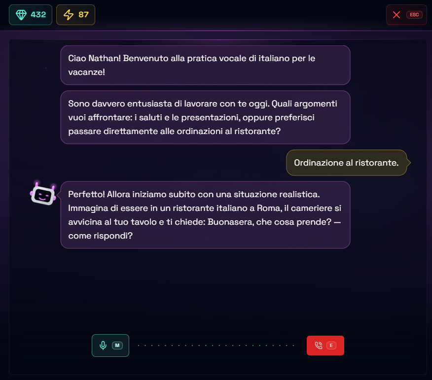 Learning italian with boterview's ai tutor