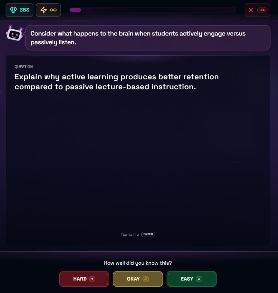boterview's flashcard system: rating a flashcard