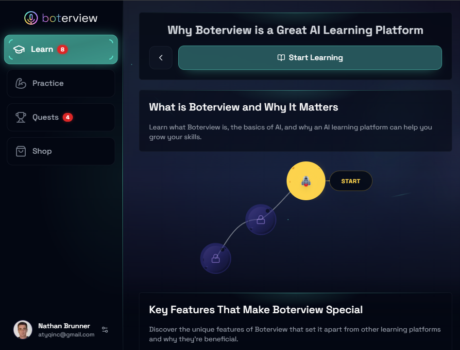 boterview is a great AI tool for students who want to learn with interactive courses