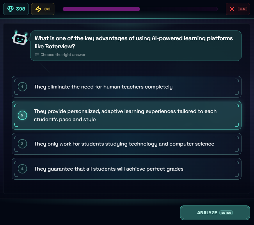 Boterview's AI tool, MCQs
