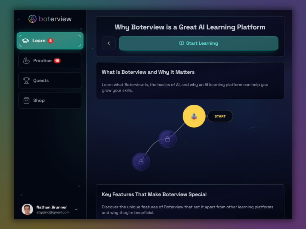 boterview is a great AI tool for students who want to learn with interactive courses