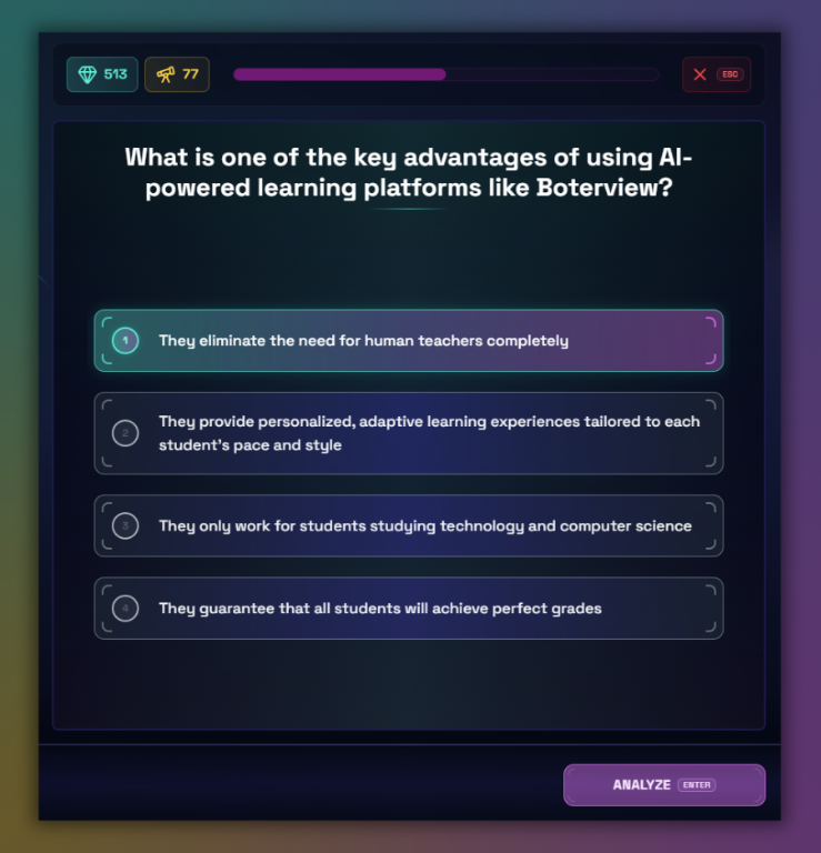 Boterview's AI tool, MCQs