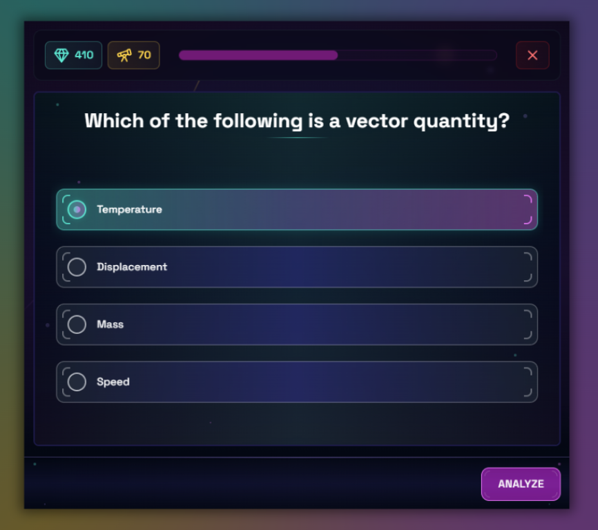 How the multiple choice challenge looks like How the multiple choice challenge looks like