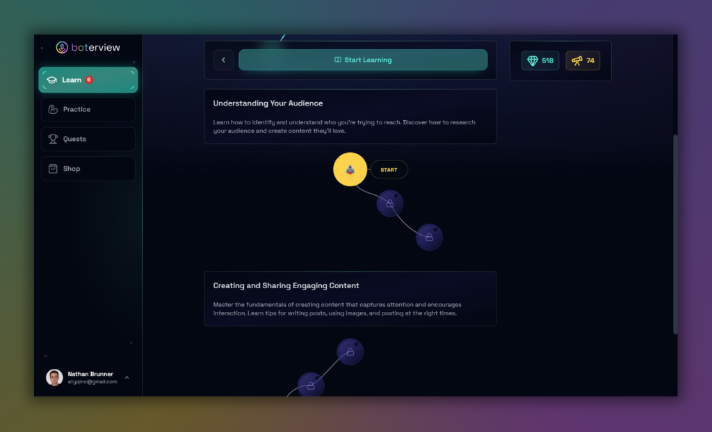 boterview UI is very similar to that of Duolingo