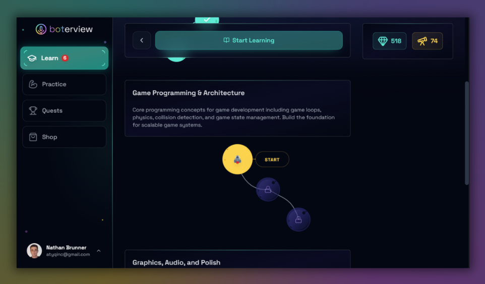 Boterview learning path similar to Duolingo