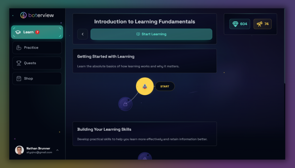 Boterview course generation interface Boterview course generation interface