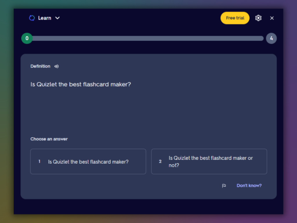 How Quizlet flashcards look like, it is definitely one of the best flashcard makers