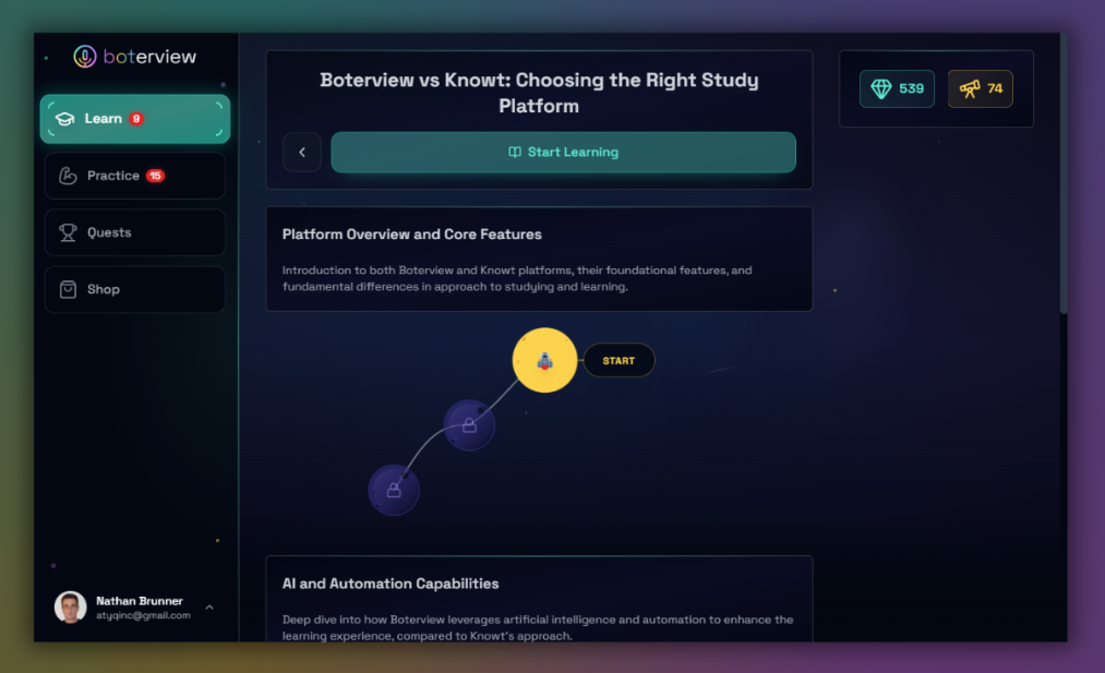 Boterview's learning UI