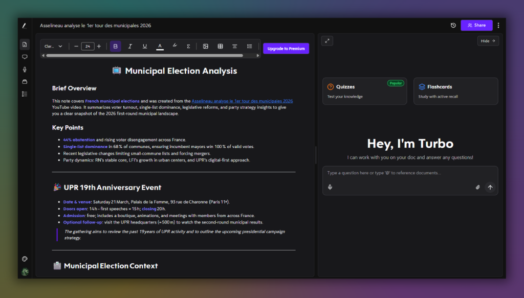 A screenshot of Turbo AI's user interface