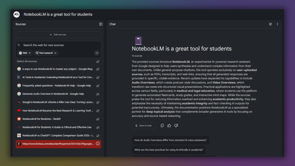 NotebookLM is a great app for students